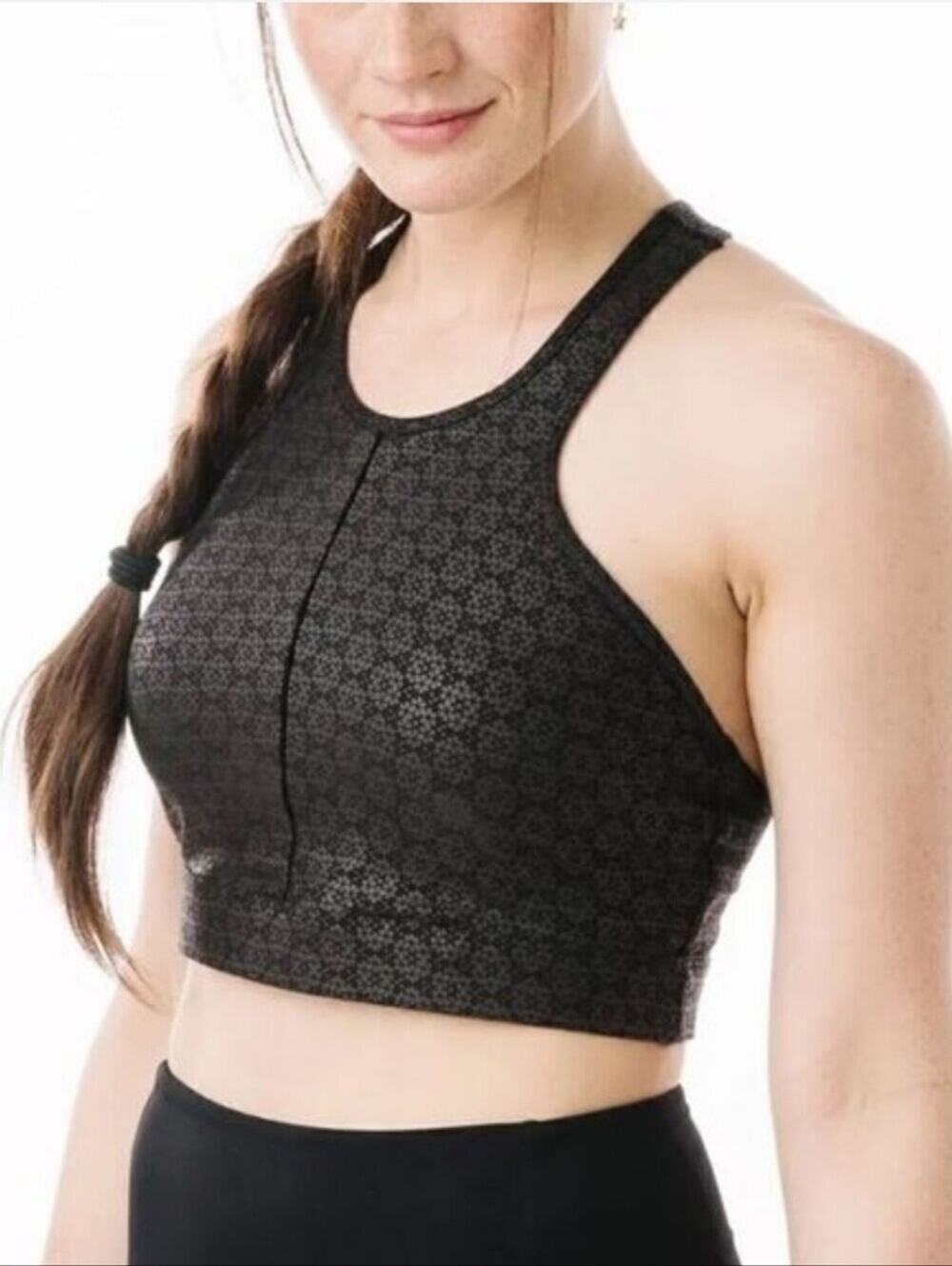 Zyia Active Flower Power Black Sports Bra NWT Large